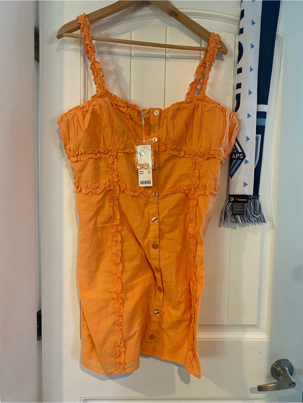 Urban Outfitters Orange Ruffle Button-Front Mini Dress